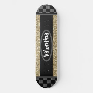 Personalized Name Chessboard Stylish Gold Glittery Skateboard