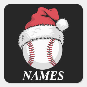 Personalized Name Christmas Baseball Santa Hat Square Sticker