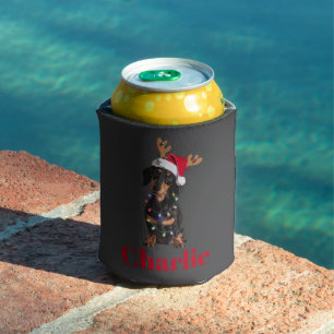 Personalized Name Christmas Dachshund Dog Lights Can Cooler