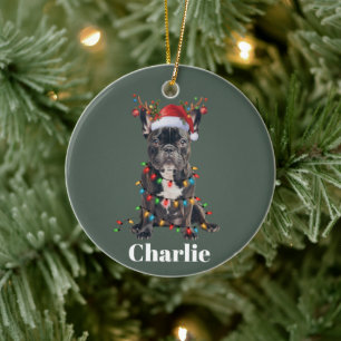 Personalized Name Christmas French Bulldog Dog Ceramic Tree Decoration