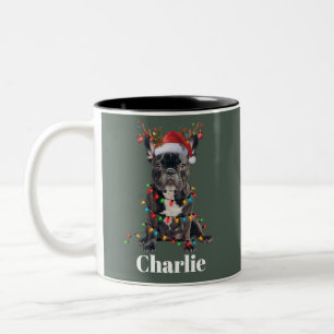 Personalized Name Christmas French Bulldog Dog  Two-Tone Coffee Mug