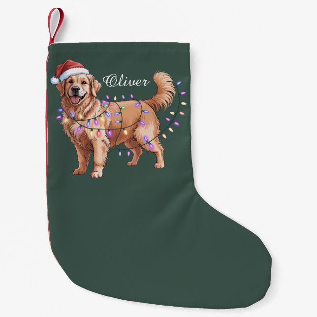 Personalized Name Christmas Golden Retriever Dog  Small Christmas Stocking (Front)