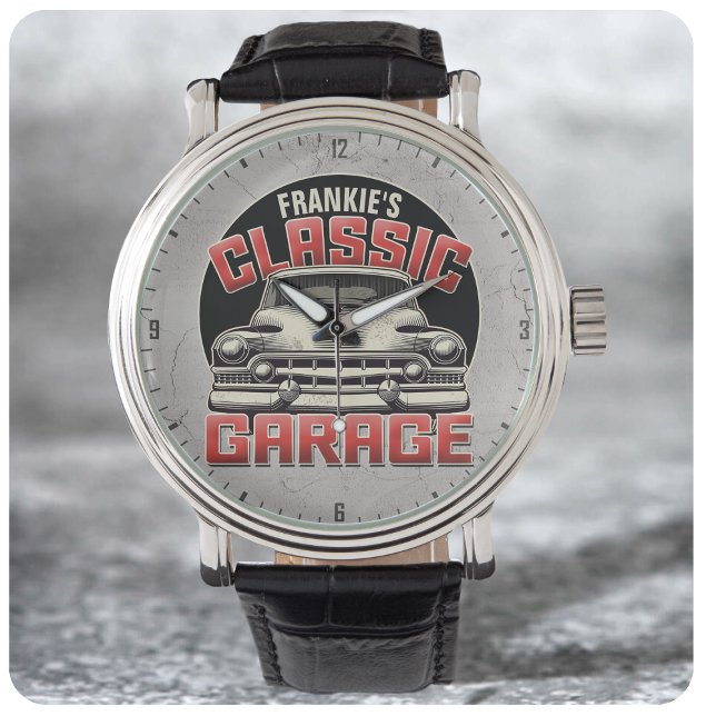 Personalized NAME Classic Car Garage Custom Shop Watch (Creator Uploaded)