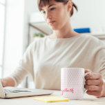 Personalized Name Coffee Mug - Pink<br><div class="desc">Custom, personalized, elegant dark pink typography script, modern cool chic stylish geometric trendy light pink triangles pattern background, classy, tea coffee mug. Simply type in your name / family name / couple's names (bride & groom / husband & wife), to customize. Makes a great gift for wedding, birthday, graduation, mothers...</div>