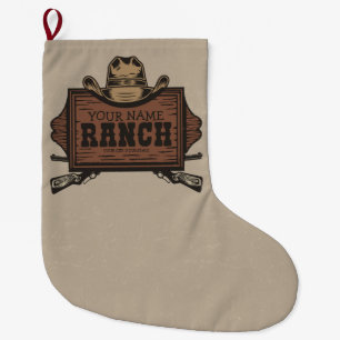 Personalized NAME Cowboy Guns Western Ranch Sign Large Christmas Stocking