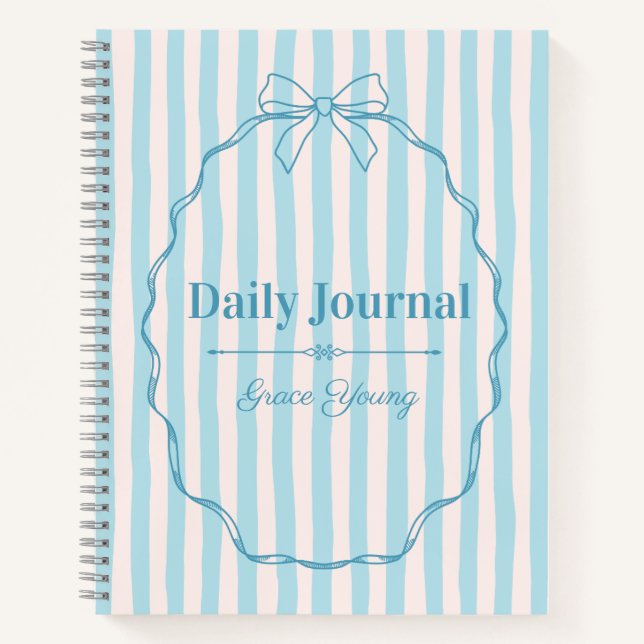 Personalized Name Custom Blue Ribbon  Elegant Notebook (Front)