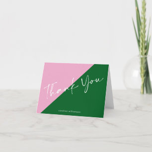 Personalized Name Cute Preppy Pink and Green  Thank You Card