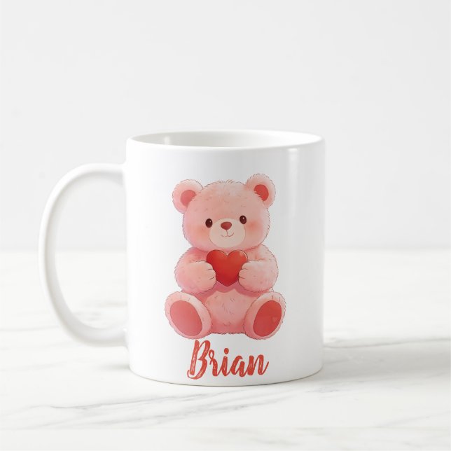 Personalized Name Cute Teddy Bear  Coffee Mug (Left)