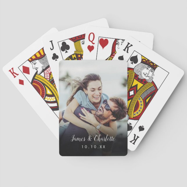 Personalized name Date Couple Photo Playing Cards (Back)
