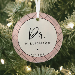 Personalized Name Dr Minimalist Doctor Graduation Glass Tree Decoration