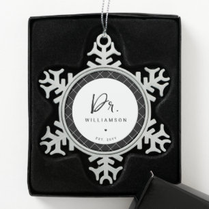 Personalized Name Dr Minimalist Doctor Graduation Snowflake Pewter Christmas Ornament