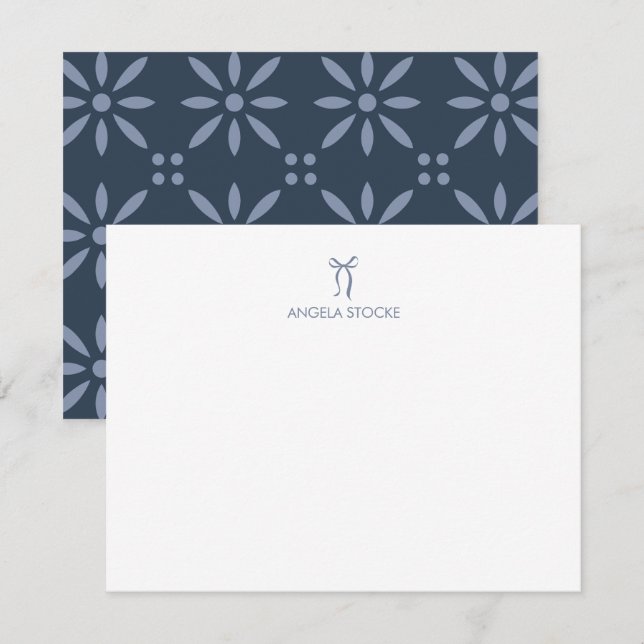 Personalized Name Dusty Blue Bow Card (Front/Back)