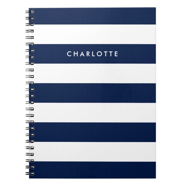 Personalized Name Editable Color and White Stripes Notebook (Front)