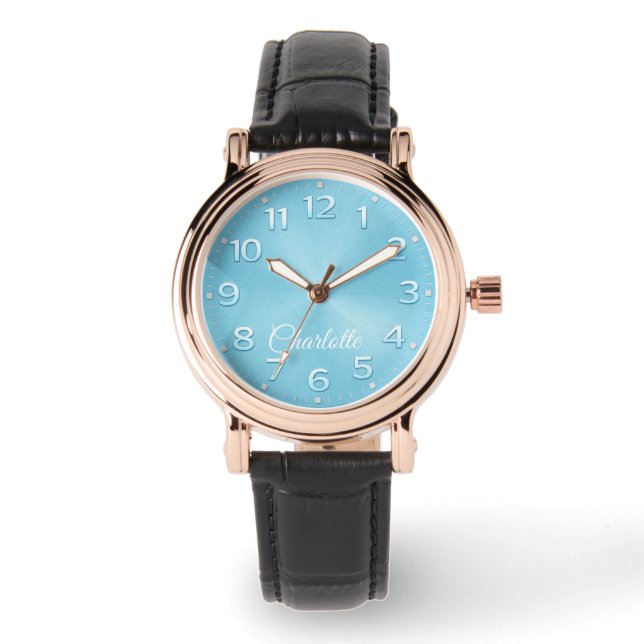 Personalized Name Elegant Blue Dial Watch (Front)