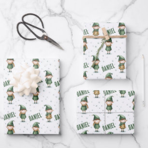 Personalized Name Elf Christmas Wrapping Paper Sheet