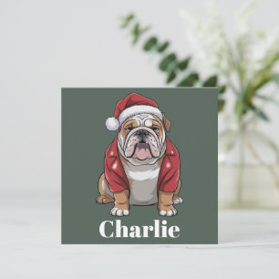 Personalized Name English Bulldog Dog Christmas  Holiday Card
