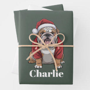 Personalized Name English Bulldog Dog Christmas  Wrapping Paper Sheet