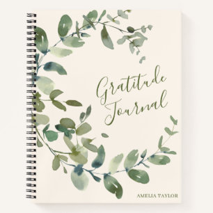 Personalized Name Eucalyptus Watercolor Gratitude Notebook