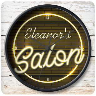 Personalized NAME Faux Neon Sign Beauty Hair Salon Large Clock