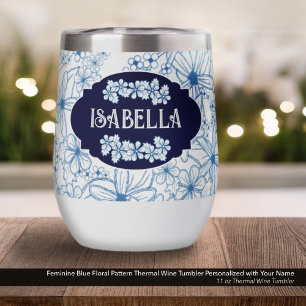 Personalized Name Feminine Blue Floral Pattern