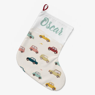 Personalized Name Festive Cars Christmas Stocking