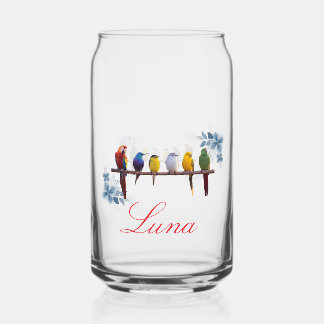 Personalized name floral birds  can glass
