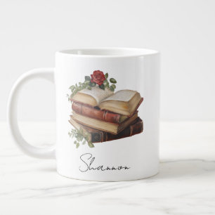 Personalized Name Floral Book Lover Large Coffee Mug