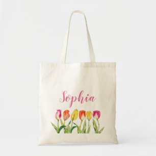 Personalized Name Floral Tote Bag