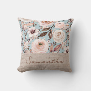 Personalized Name Floral Watercolor Cushion