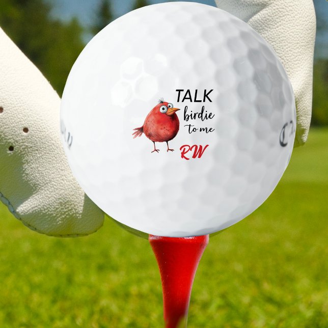 Personalized Name Funny Birdie Golf Balls (Funny personalized golf balls with a quirky red bird and “Talk Birdie To Me” text — great gift!)