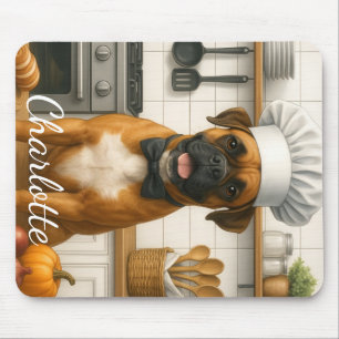 Personalized Name Funny Boxer Dog Loving Chef Mouse Mat