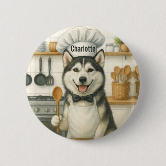 Personalized Name Funny Siberian Husky Dog Chef 6 Cm Round Badge
