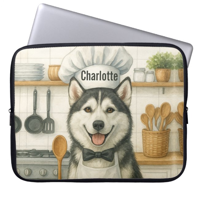 Personalized Name Funny Siberian Husky Dog Chef Laptop Sleeve (Front)