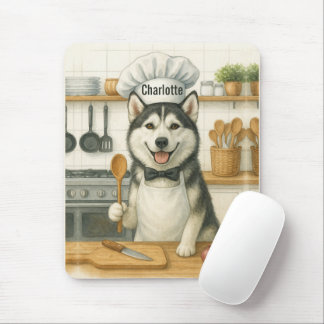 Personalized Name Funny Siberian Husky Dog Chef Mouse Mat