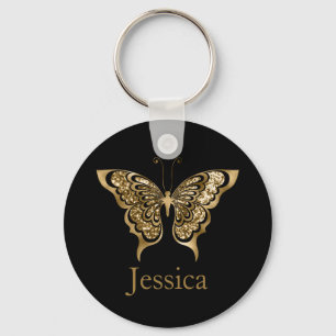 Personalized Name Glitter Golden Butterfly  Key Ring