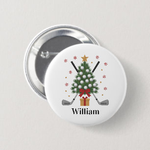 Personalized Name Golf Tree Equipment Christmas 6 Cm Round Badge