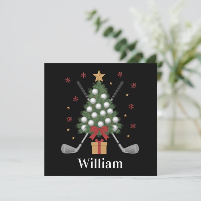 Personalized Name Golf Tree Equipment Christmas  Holiday Card (Standing Front)