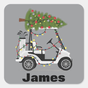Personalized Name Golfer Christmas Golf Cart Xmas  Square Sticker