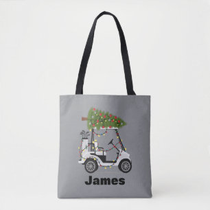 Personalized Name Golfer Christmas Golf Cart Xmas Tote Bag