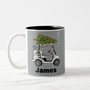 Personalized Name Golfer Christmas Golf Cart Xmas Two-Tone Coffee Mug