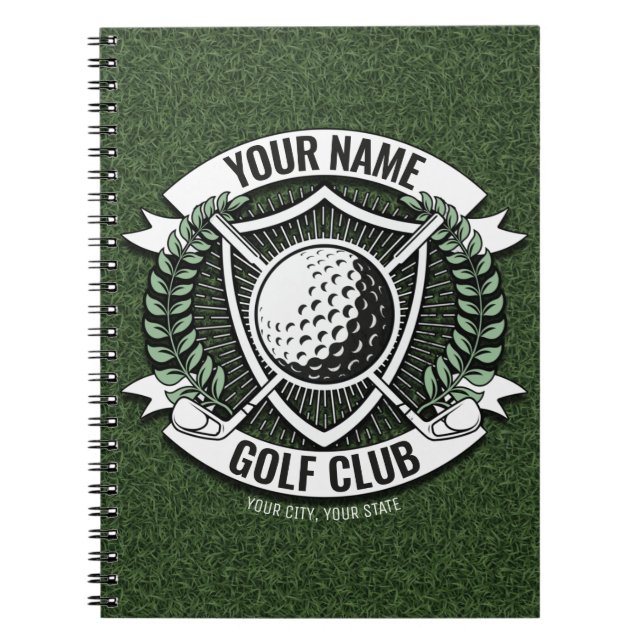 Personalized NAME Golfer Golf Club Turf Clubhouse Notebook (Front)
