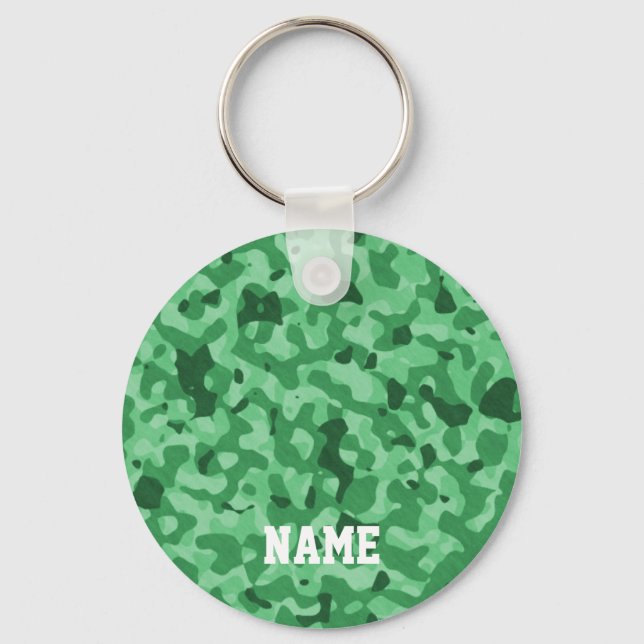 Personalized Name | Green Military Camo Pattern Key Ring (Front)