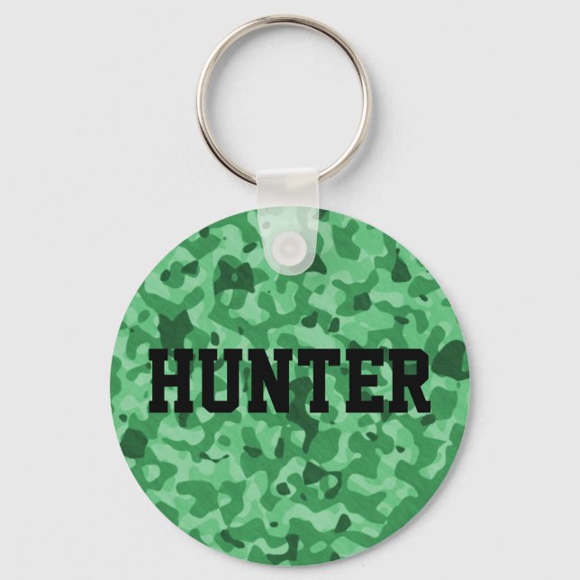 Personalized Name Green Military Camo Pattern Key Ring (Front)