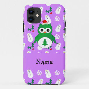 Personalized name green santa owl purple snowmen iPhone 11 case