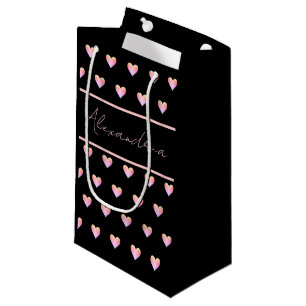 Personalized Name Heart Black Small Gift Bag