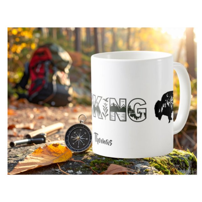 Personalized Name Hiker Nature Buffalo B&W Coffee Mug (Creator Uploaded)