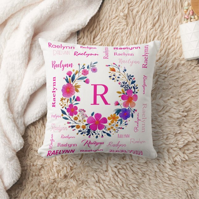 Personalized Name Initial Add Your Name White  Cushion (Blanket)