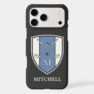 Personalized Name Initial Golf Crest Clubs Blue