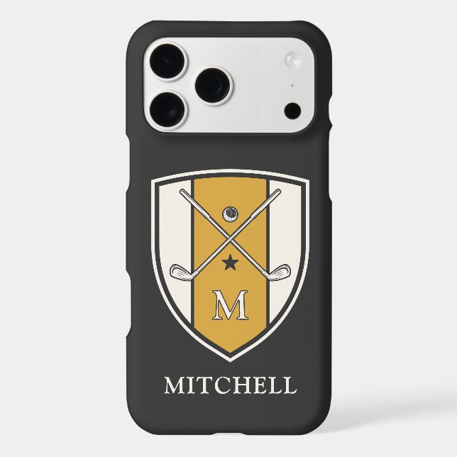 Personalized Name Initial Golf Crest Clubs Yellow (Back)