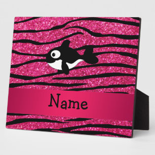Personalized name killer whale zebra stripes plaque